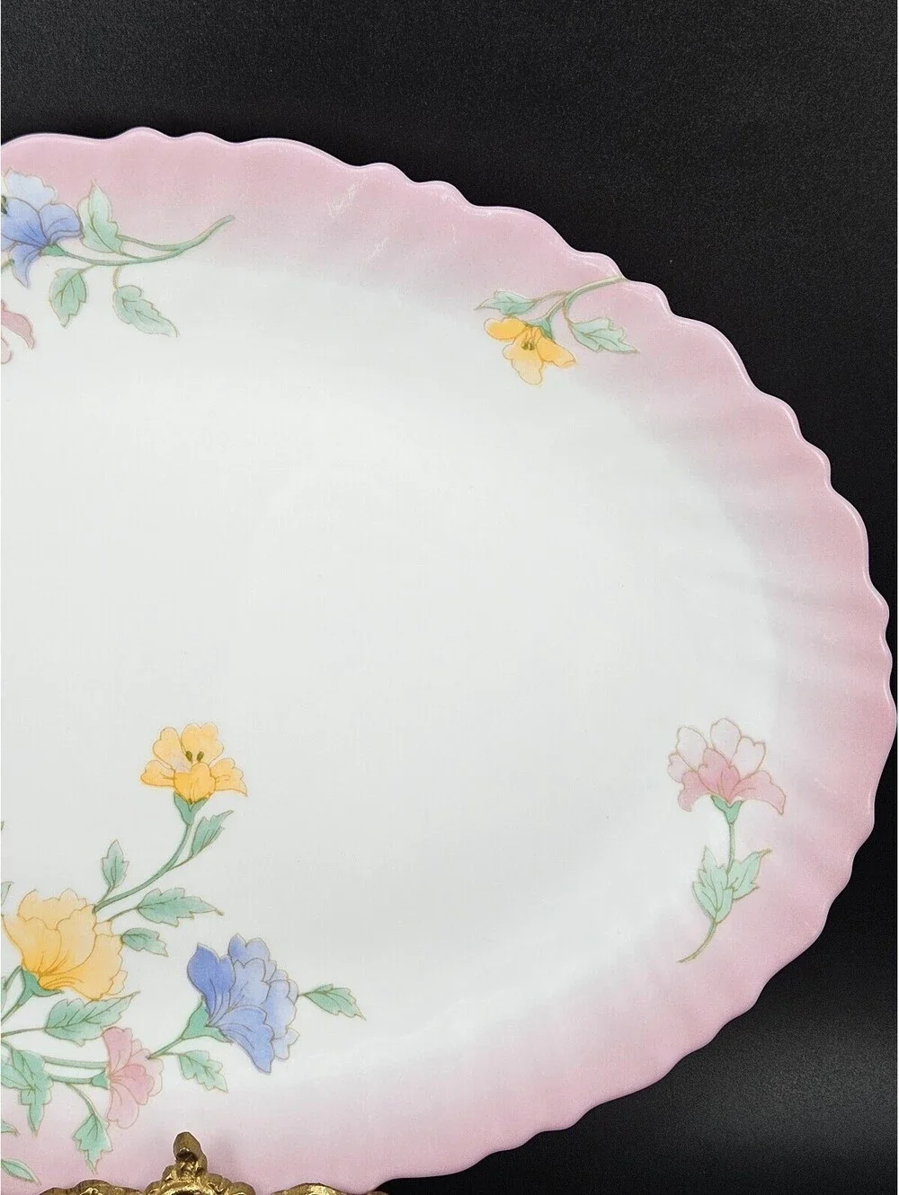 Vintage Arcopal France Elise Oval Serving Platter Pink Ombre Rim Floral 13